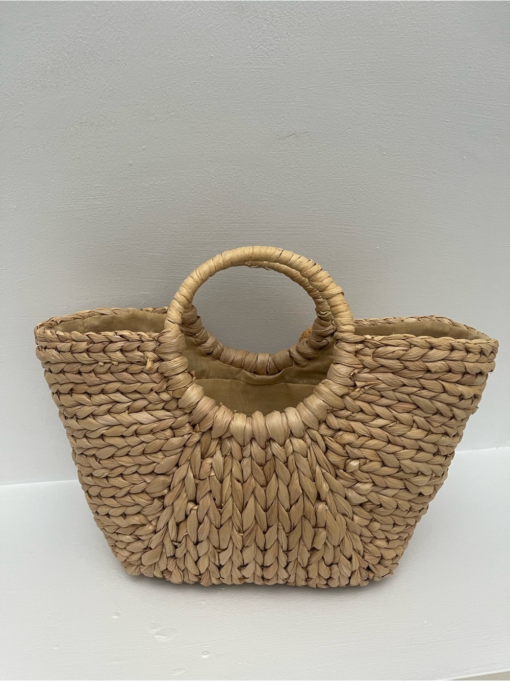 Woven Straw Tote Bag with Pom Pom Accent - Natural - Picture 7 of 8